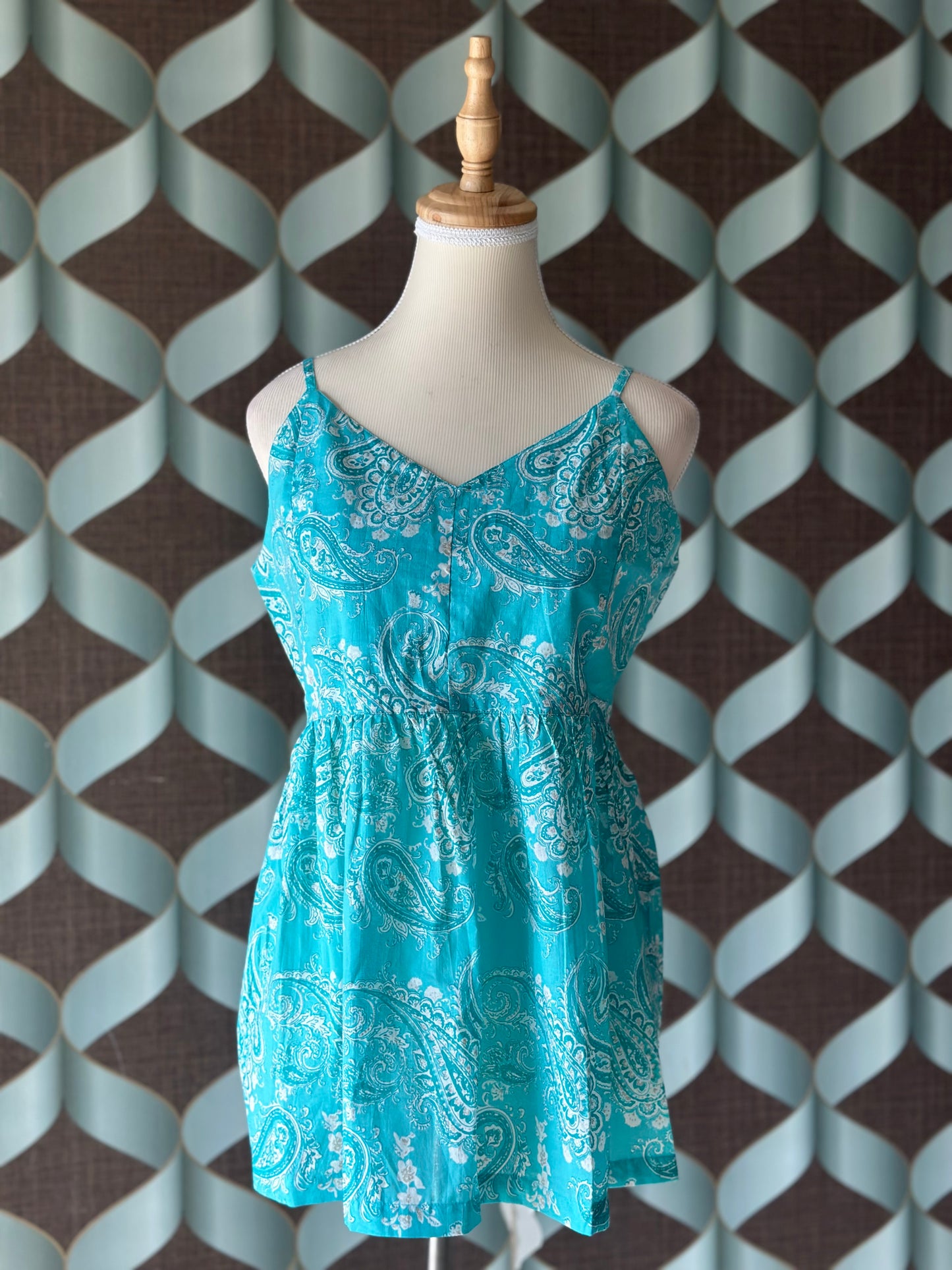 Aqua Blue Printed Strap Smocked  Top