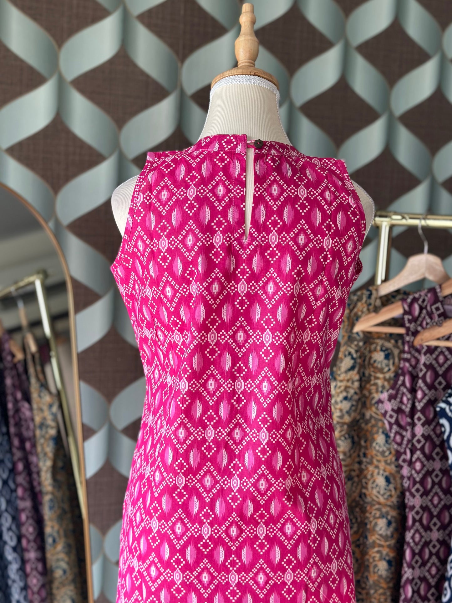 Blush & White Ikkat Halter Cotton Kurta