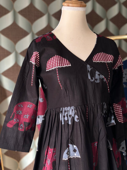 Classic Black Elephant Print Cotton Short Top