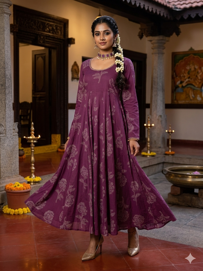 Purple Rose Cotton Anarkali