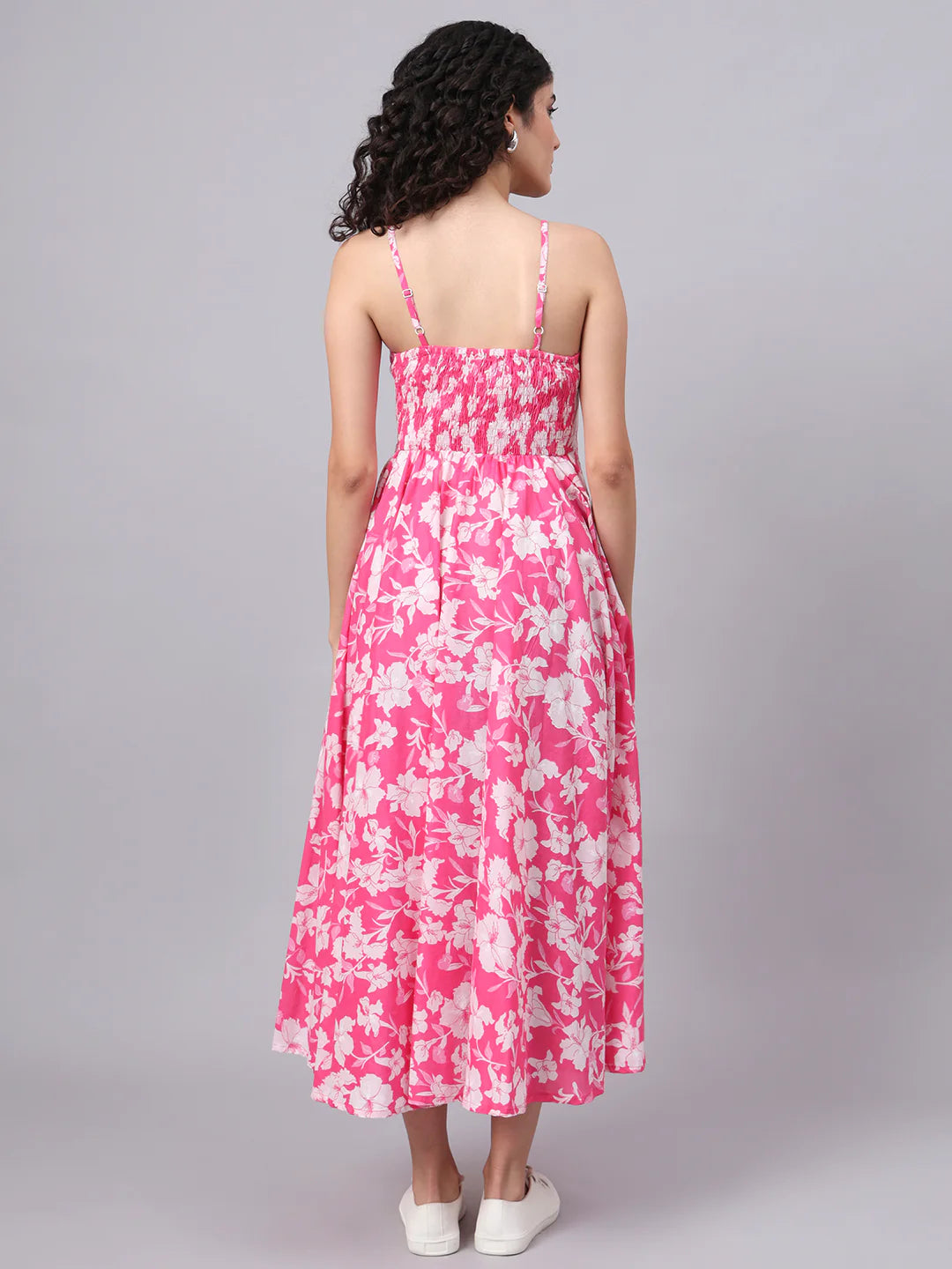 Pink Floral Strap Summer Dress