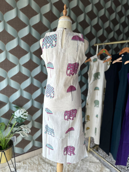 Jaipur Elephant & Umbrella Kurta Top(Megenta&Teal)