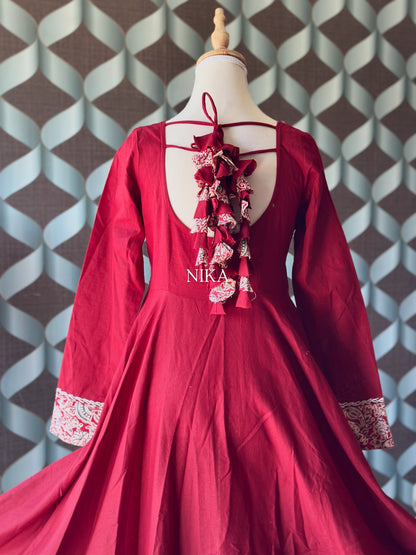Kum Kum Red Cotton Anarkali