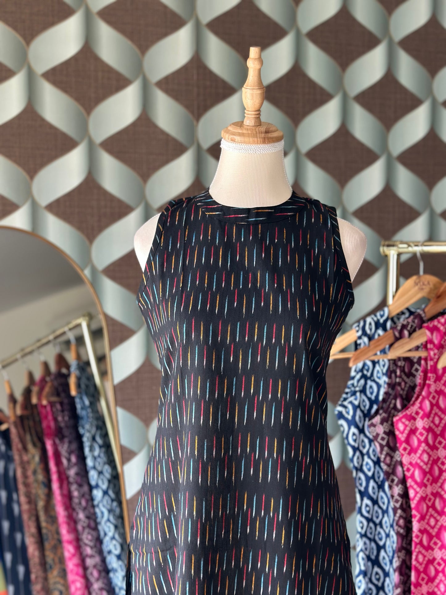 Midnight Ikkat Halter Cotton Kurta