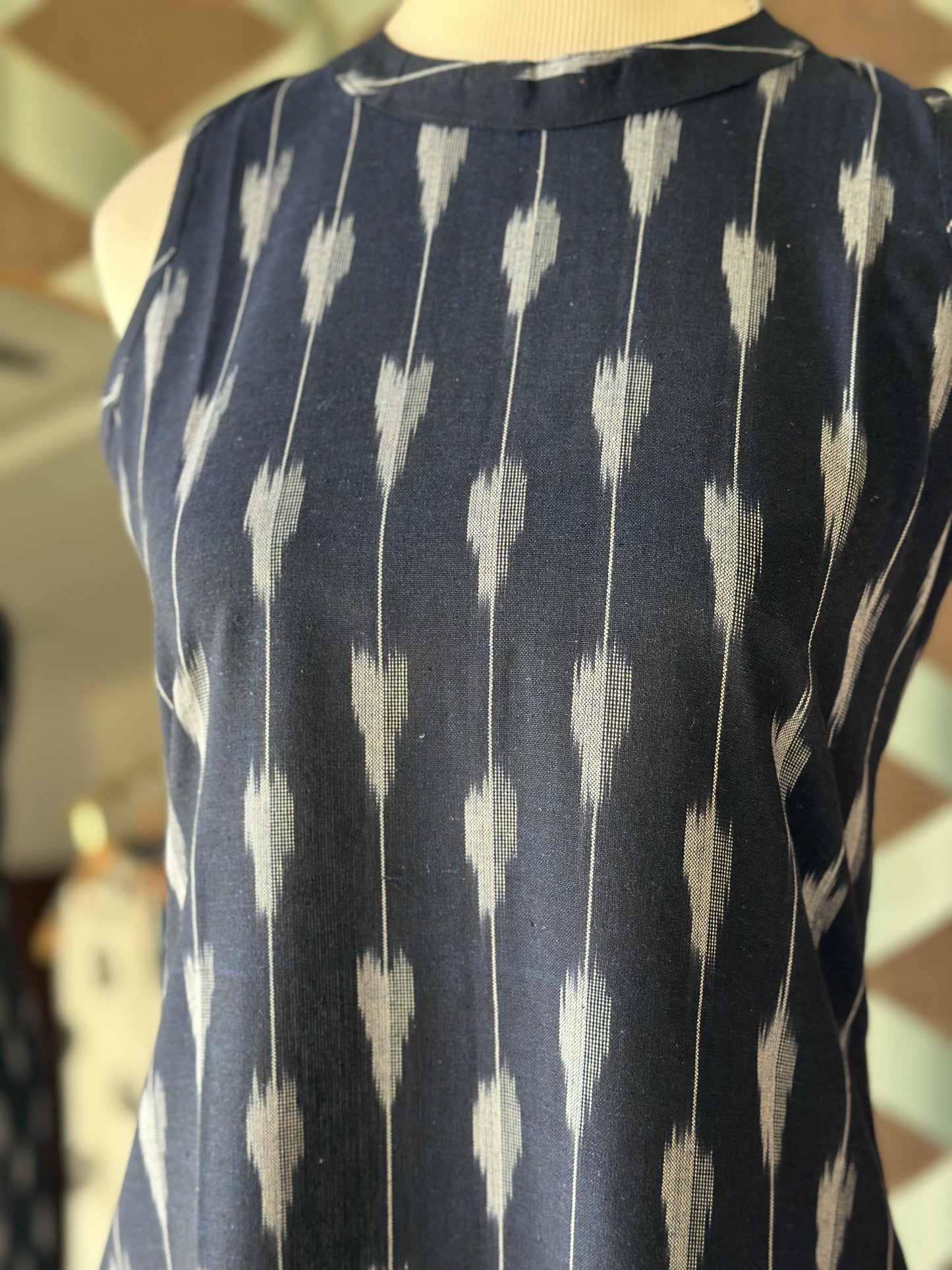 Indigo & White Ikkat Halter Cotton Kurta