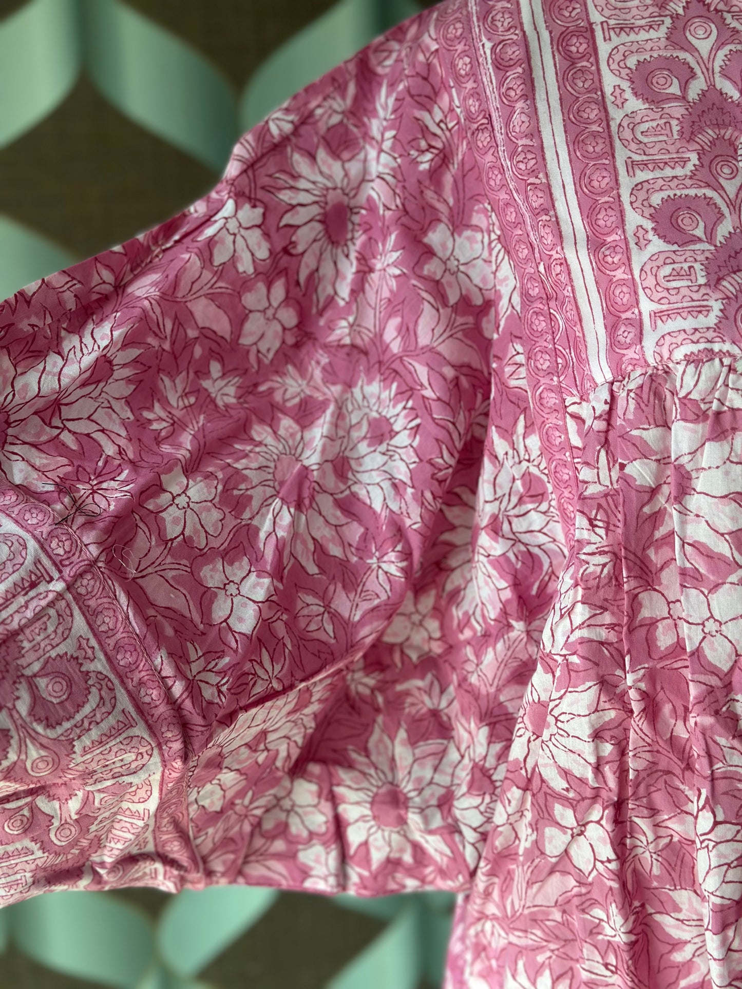 Pastel Pink Floral Handblock Printed Boho Top