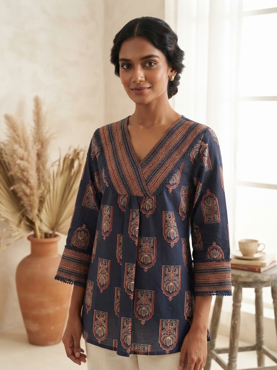 Blue Heritage Cotton Short Top