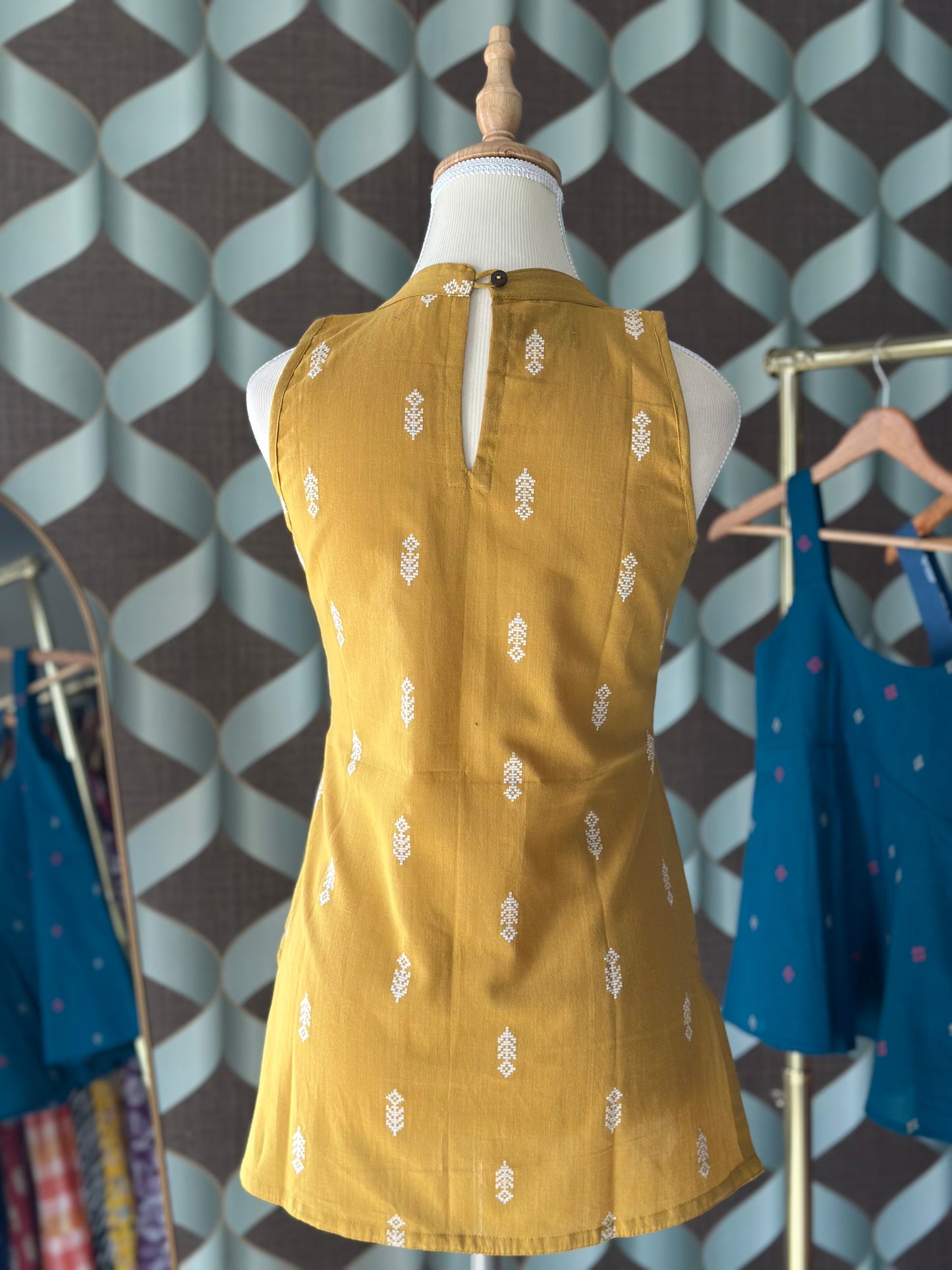 Mustard Yellow Halter Handloom Cotton Top