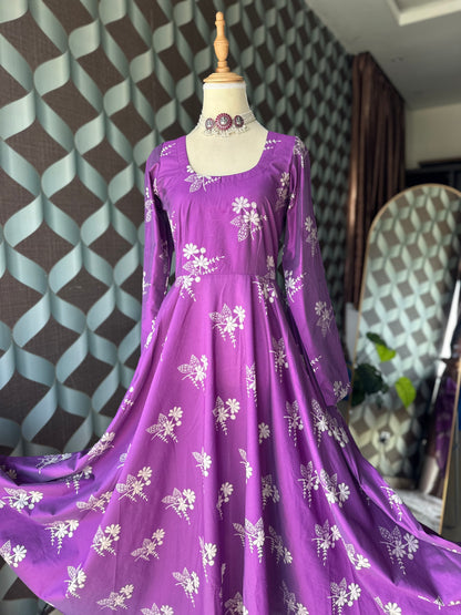 Purple & White Floral Anarkali