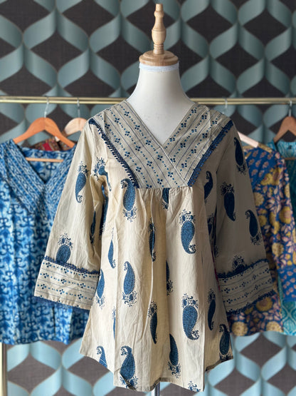 Ivory Paisley Cotton Short Top