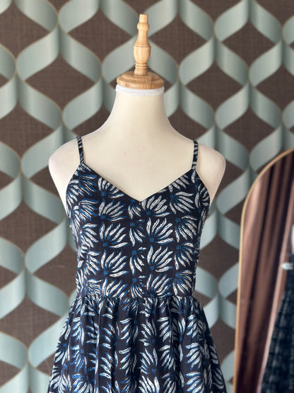 Blue Booti Handblock Printed Sleeveless Midi Dress