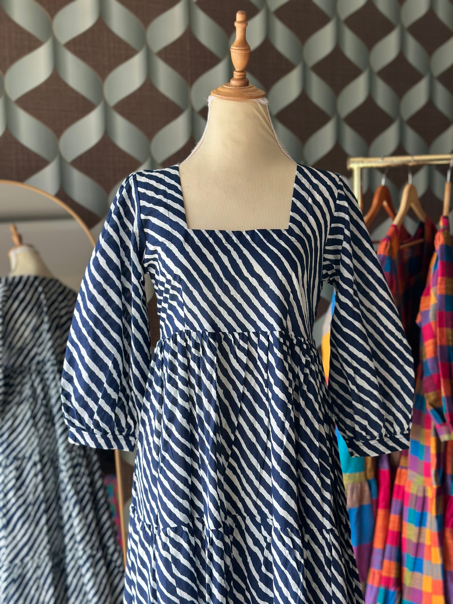 Navy Blue Lehariya Midi Dress