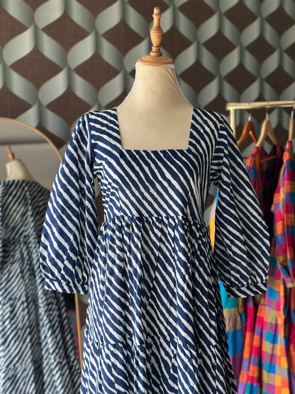 Navy Blue Lehariya Midi Dress