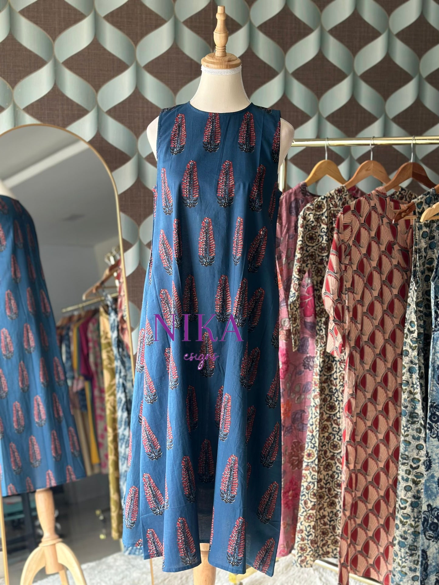 Dark Blue Cotton Sleeveless Dress