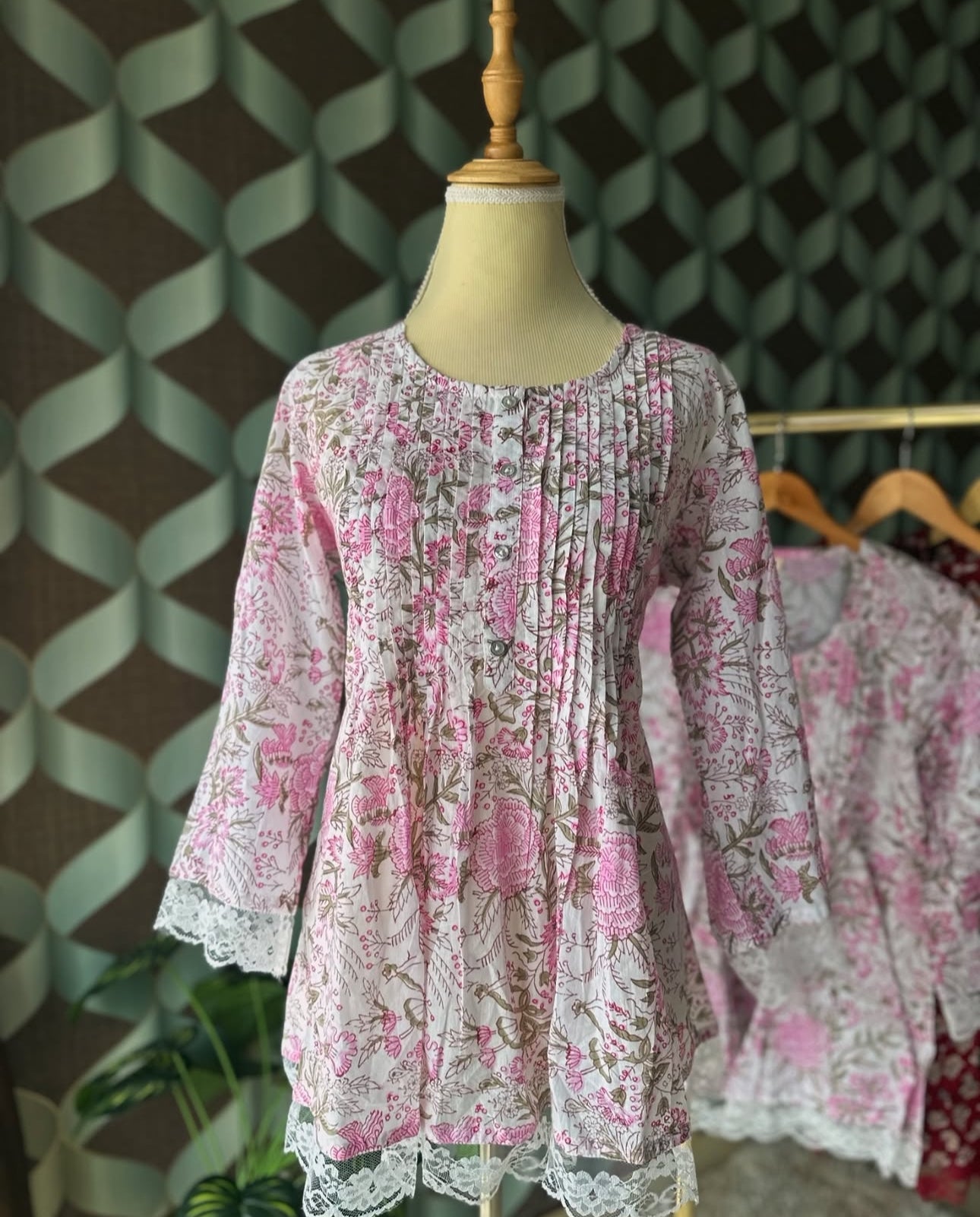Pink Floral Print Cotton Peplum Top
