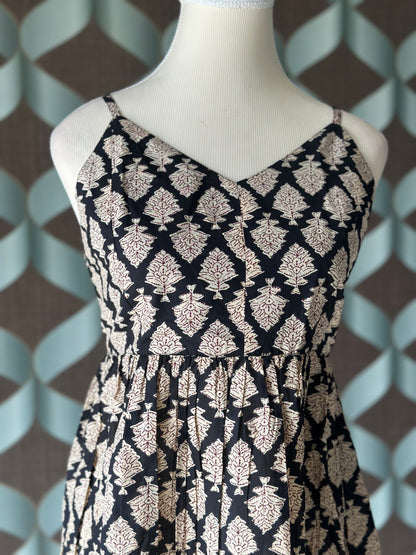 Black Printed Strap Smocked Top