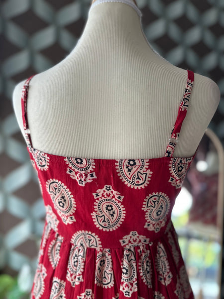 Red&Cream Paisley Motif Starp Top