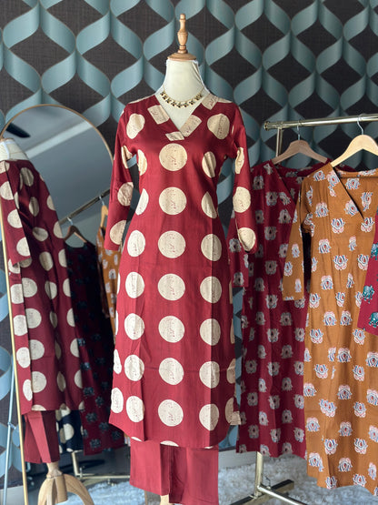Maroon & Beige Polka Viva Set