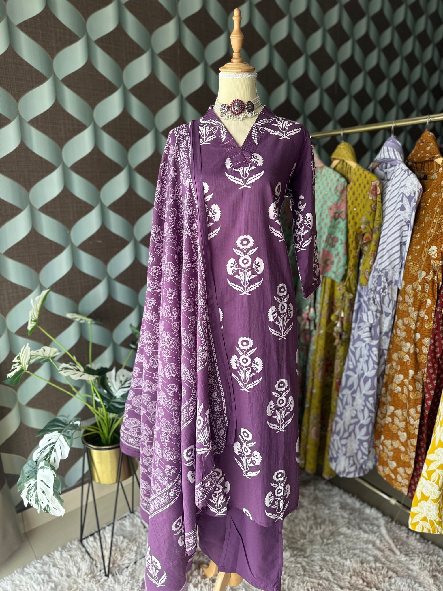 Purple Cotton Suit Set