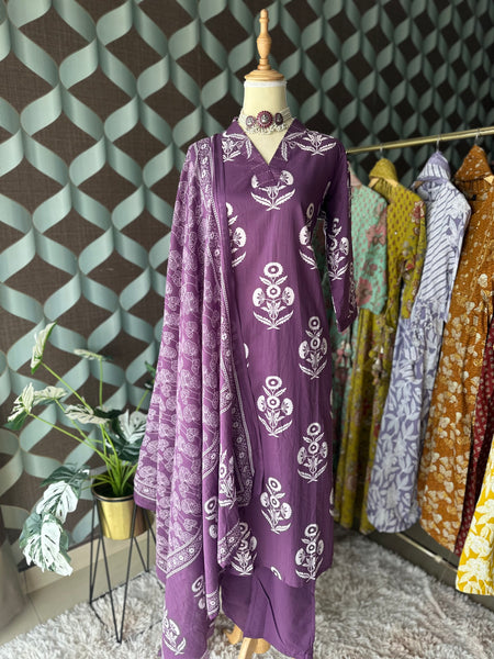 Purple Cotton Suit Set