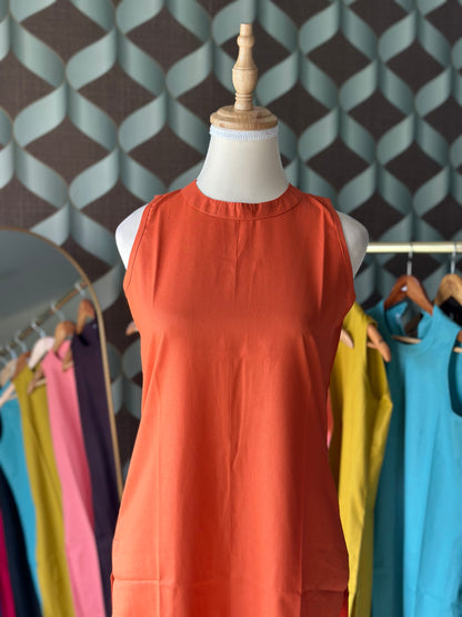 Burnt Orange Halter Cotton Kurta