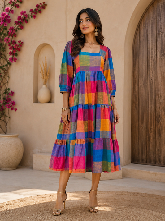 Varnam Madras Big Check Midi Dress