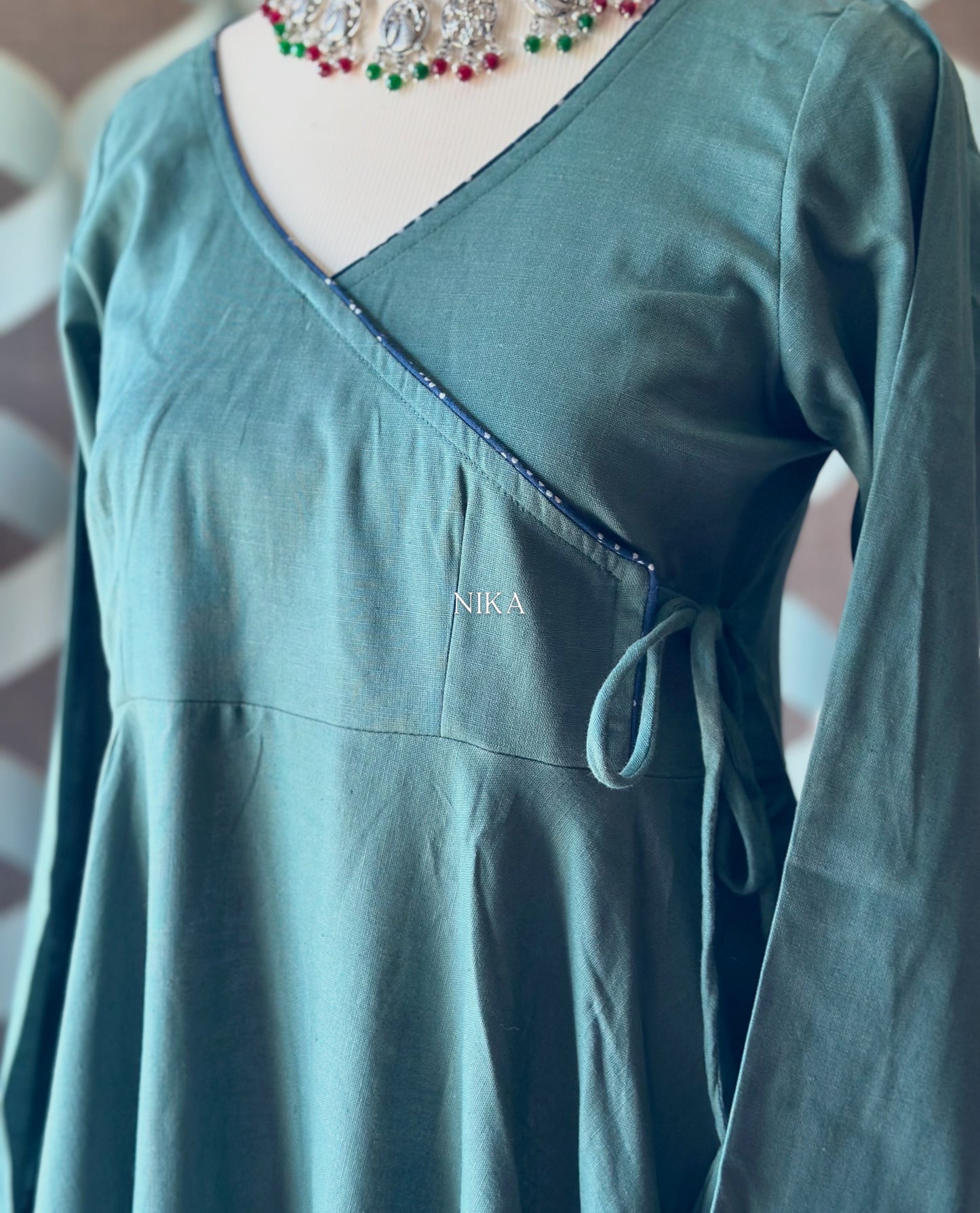 Dusty Teal Cotton Anarkali