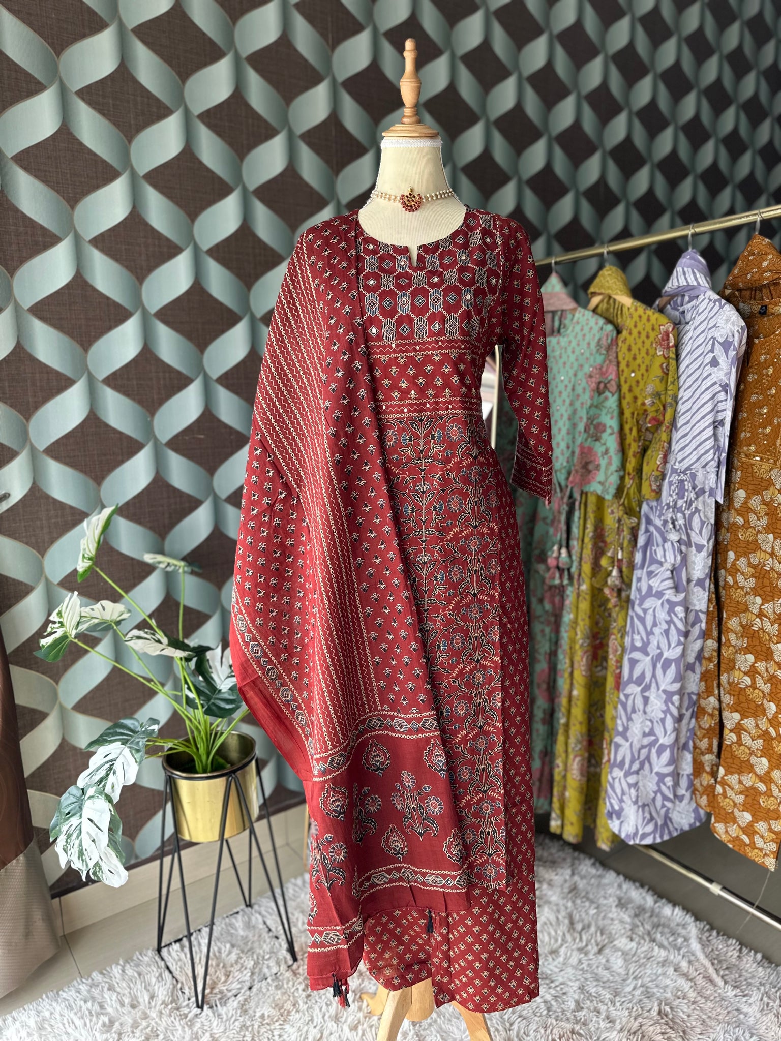 Red Maroon Cotton Suit Set