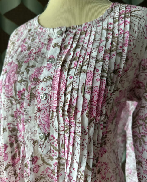 Pink Floral Print Cotton Peplum Top