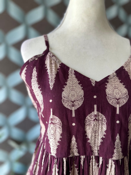 Maroon Red Butta Strap Top