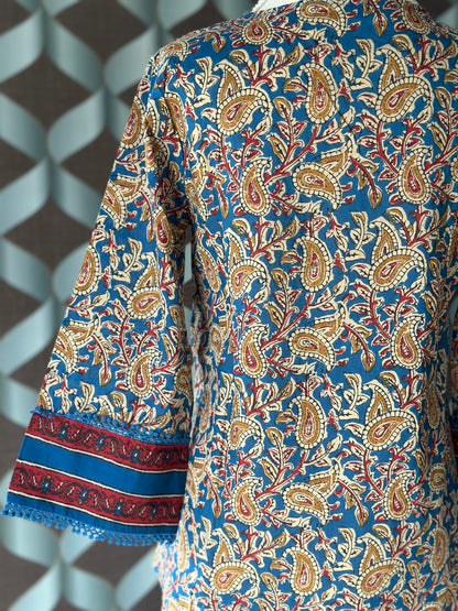 Blue Kalamkari Cotton Short Top
