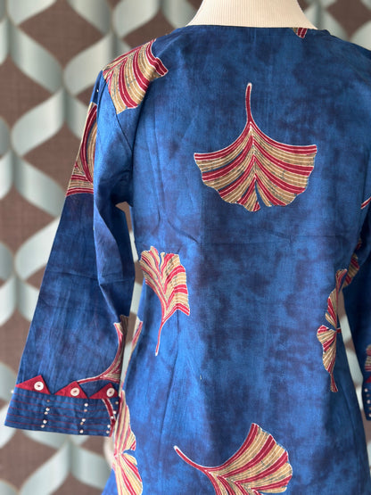 Berry Blue Printed Cotton Short Top