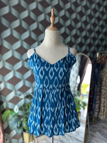 Ikkat Ocean Blue Strap Top