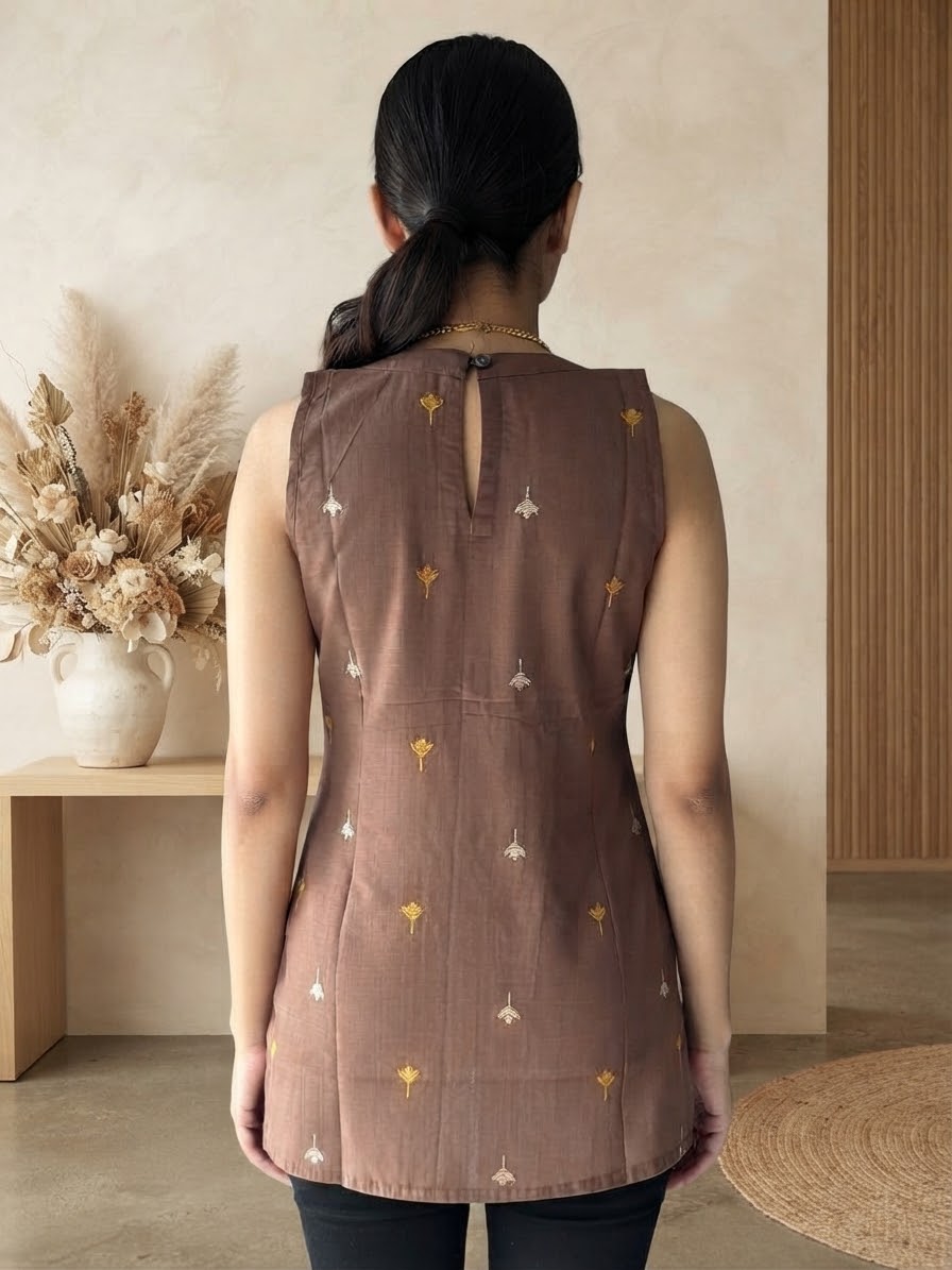 Chocolate Brown Halter Handloom Cotton Short Top