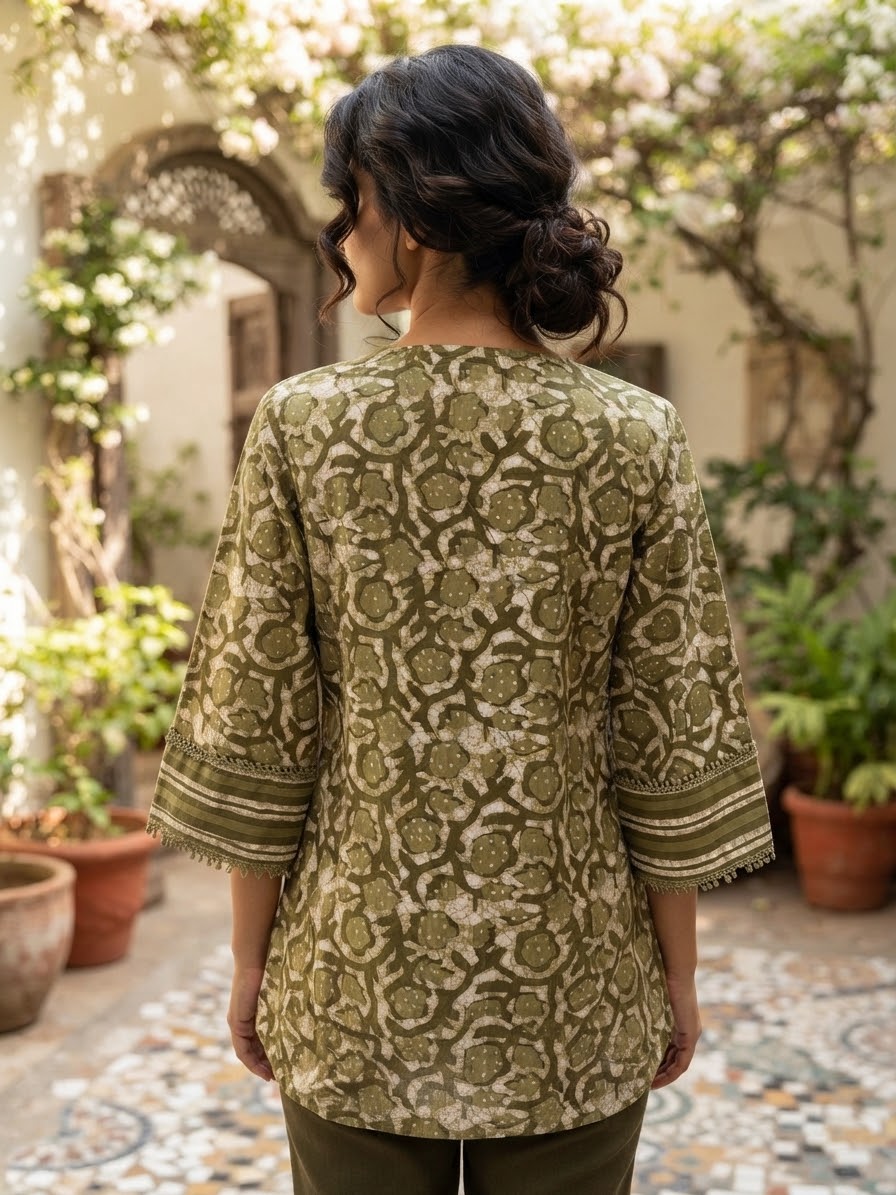 Sage Green Foral Cotton Top