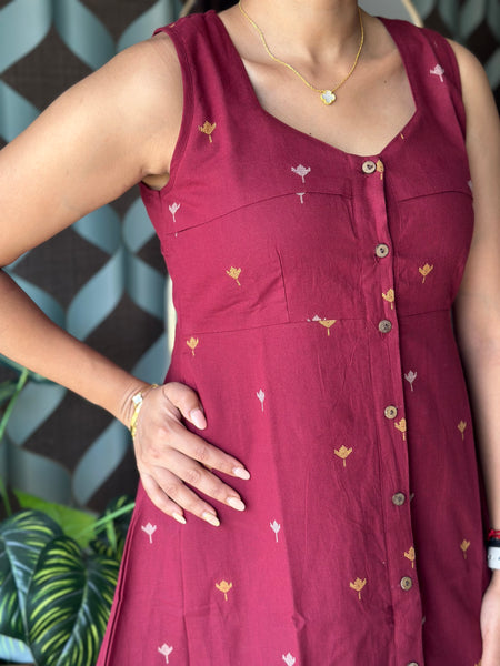 Varnika Maroon Handloom Dress