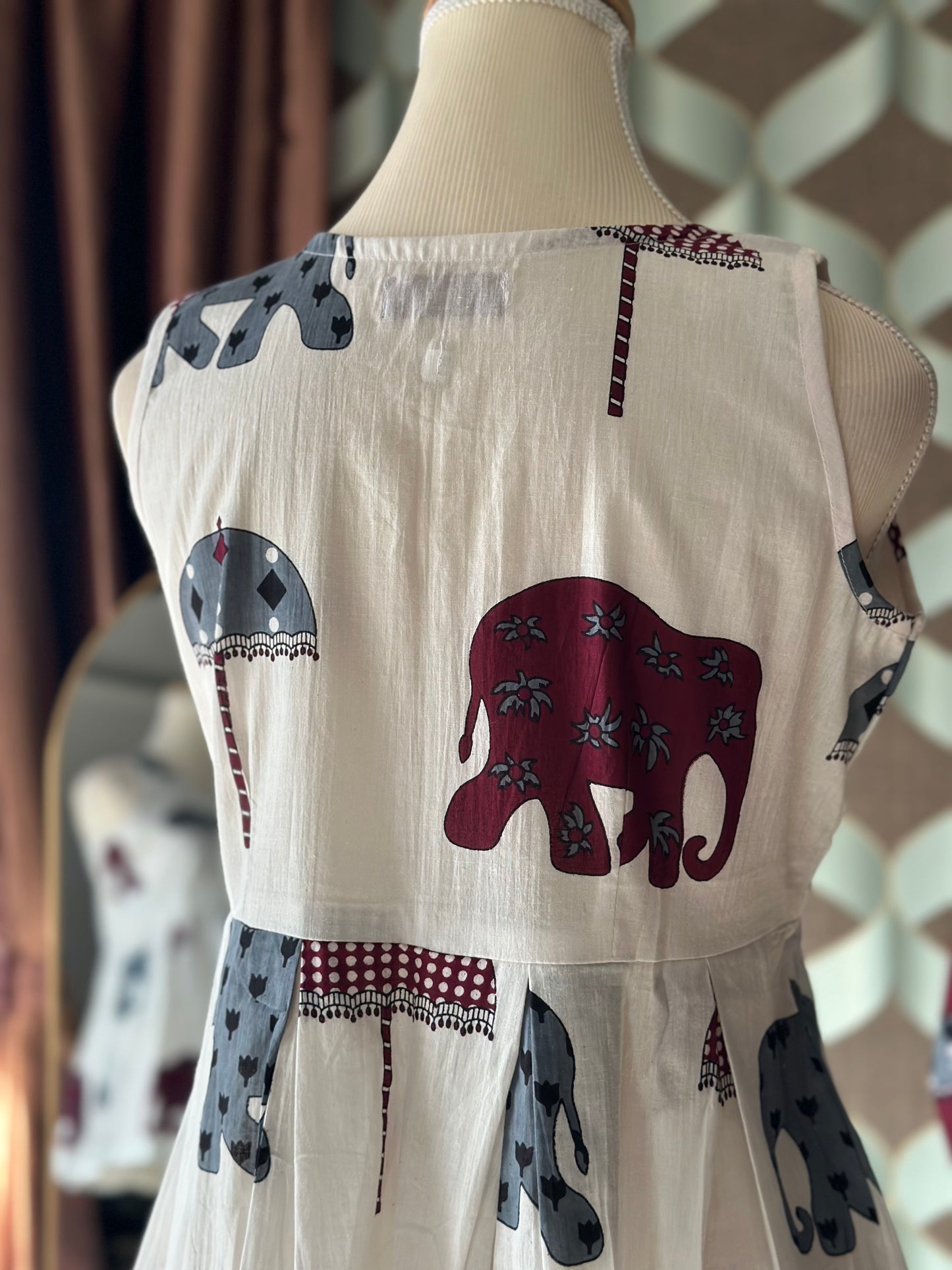Ivory White Elephant Print Cotton Sleeveless Top
