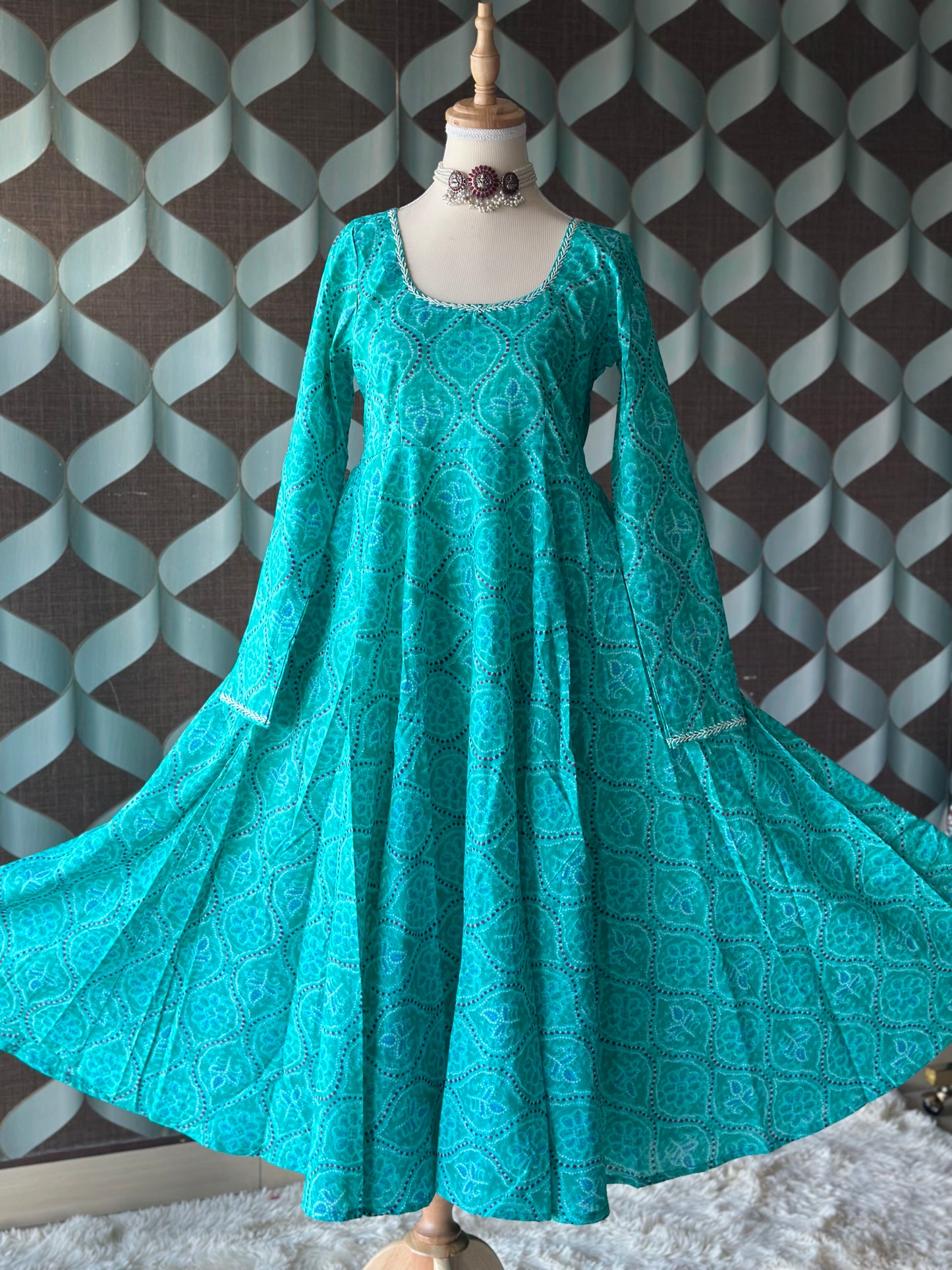 Bhandini Aqua Blue Cotton Anarkali