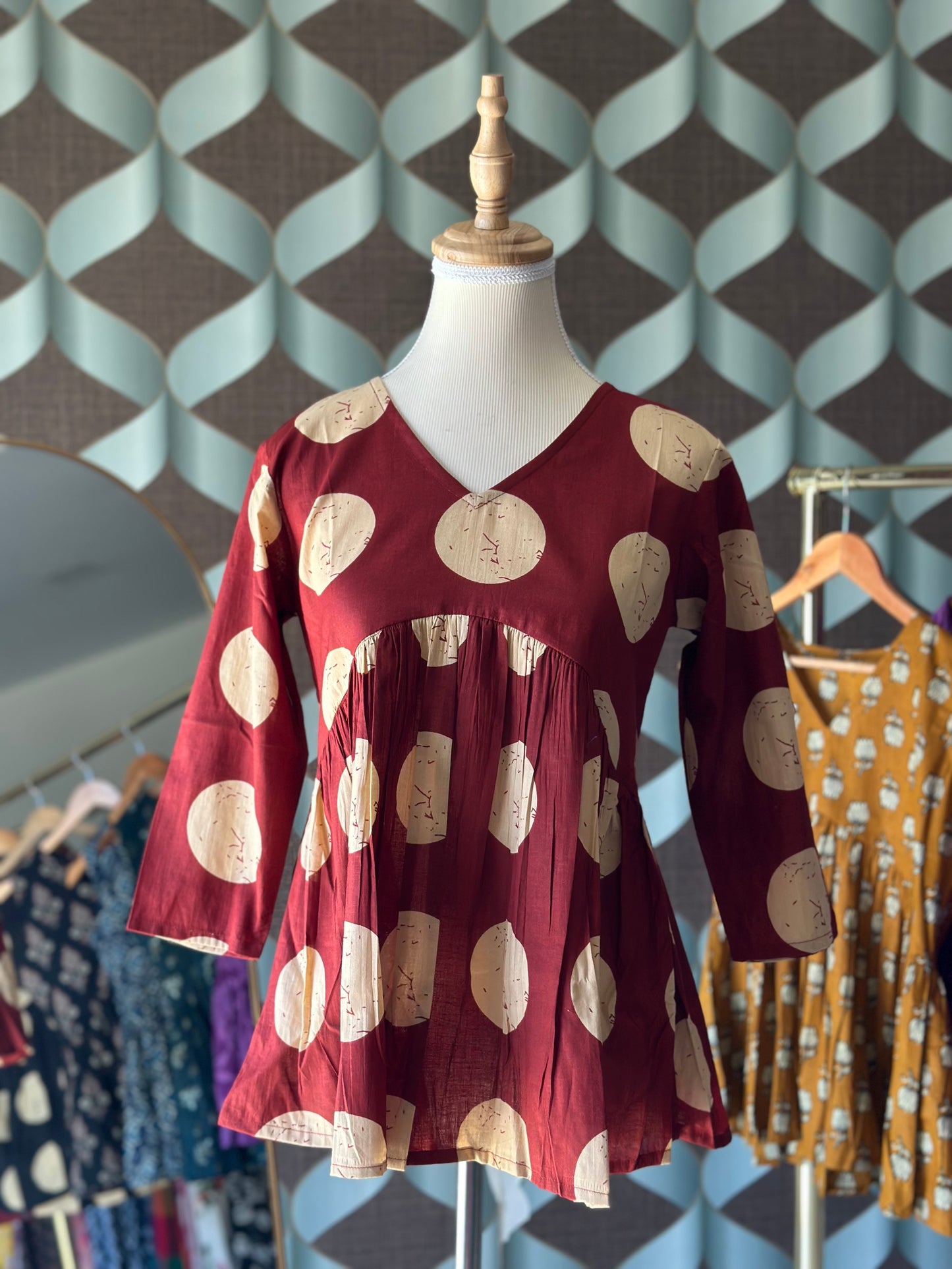 Maroon & Beige Polka Top