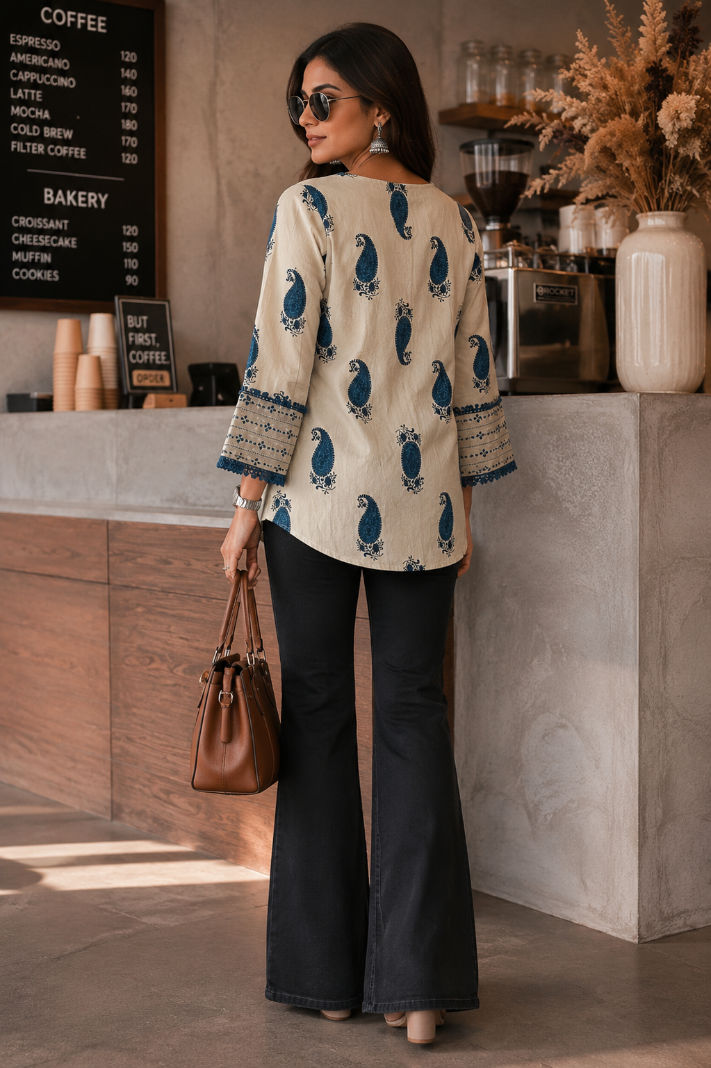 Ivory Paisley Cotton Short Top