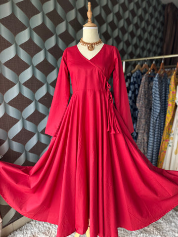 Sunshine Red Cotton Anarkali