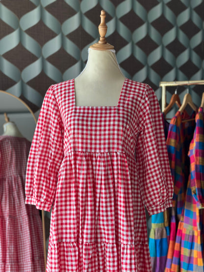 Red Gingham Midi Dress