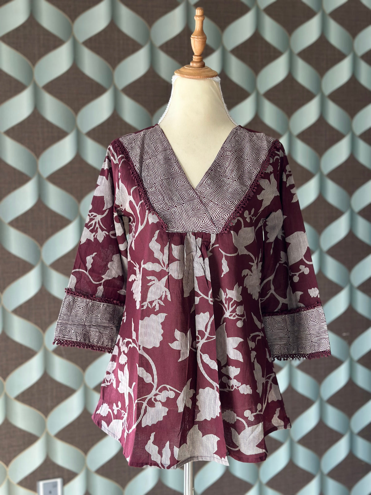 Wine Purple Floral Cotton Top