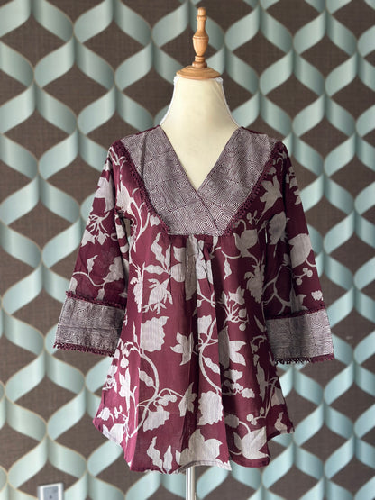 Wine Purple Floral Cotton Top