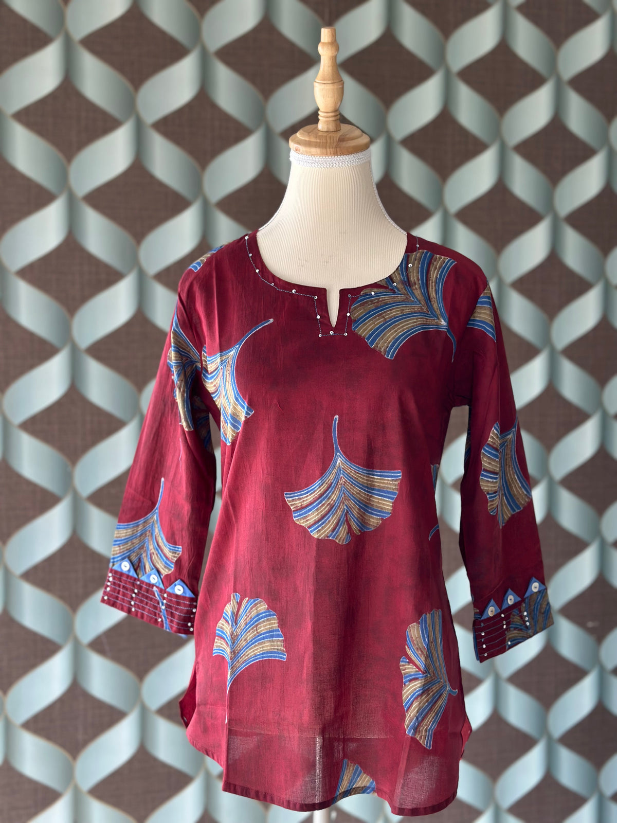 Maroon Printed Cotton Short Top