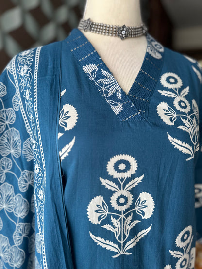 Teal Blue Cotton Suit Set