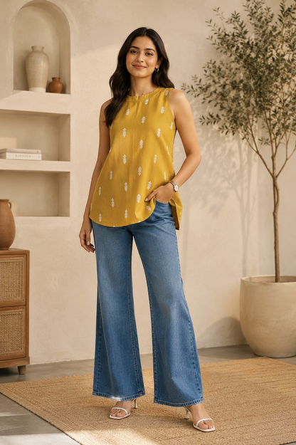 Mustard Yellow Halter Handloom Cotton Top