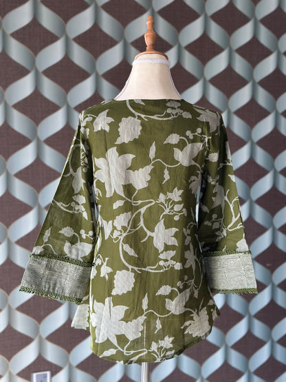 Green Floral Cotton Top