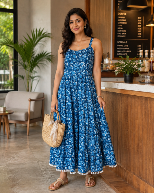Ocean Blue Floral Summer Dress