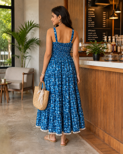 Ocean Blue Floral Summer Dress